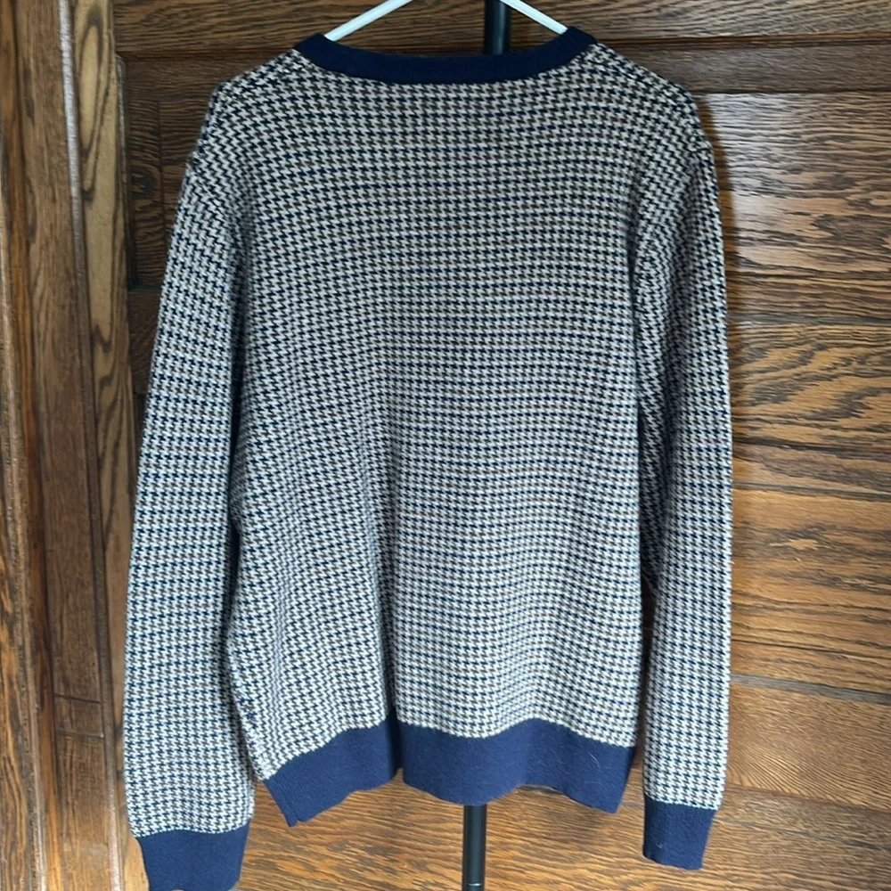 J.Crew Merino Wool Blend Sweater Men Large Navy Hazelnut Houndstooth